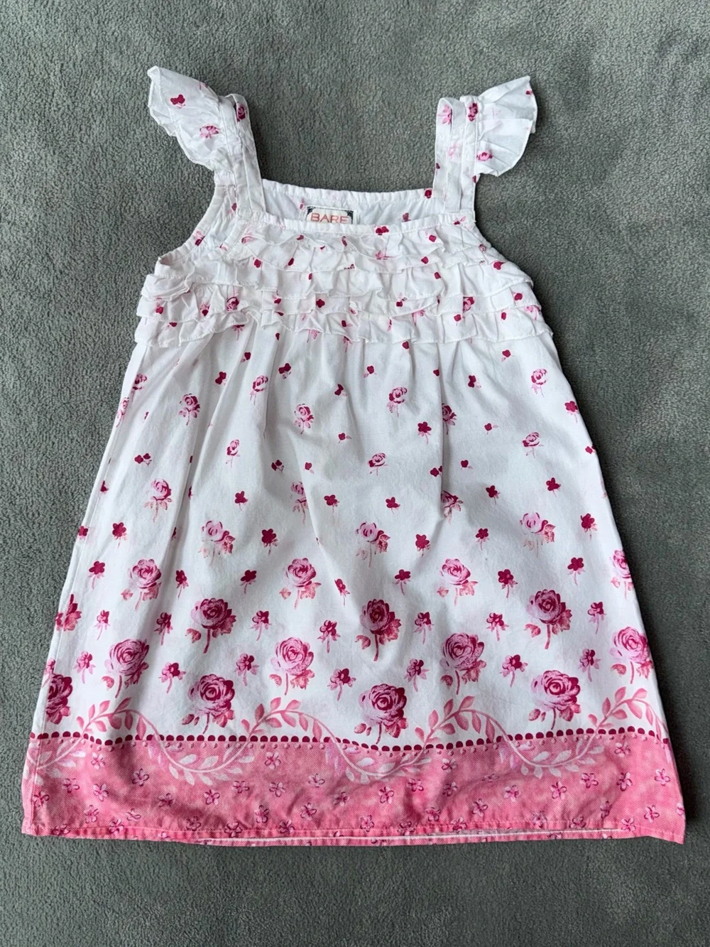 Bare Kids Girls' White Dress with Pink Floral Print and Ruffle Top
